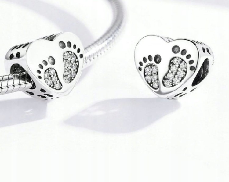 Charms do Pandora serce STÓPKI narodziny dziecka SREBRO próba s925