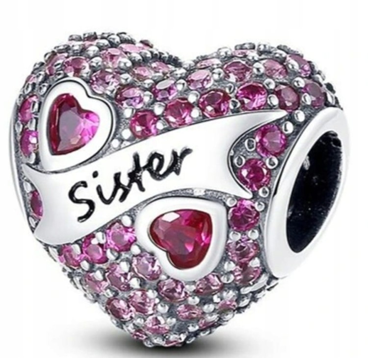Charms do Pandora  Serce Sister różowe cyrkonie SREBRO próba s925