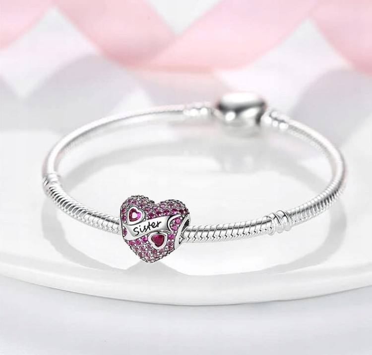 Charms do Pandora  Serce Sister różowe cyrkonie SREBRO próba s925