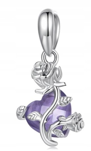 Charms do Pandora  fioletowe serce i róża SREBRO próba s925