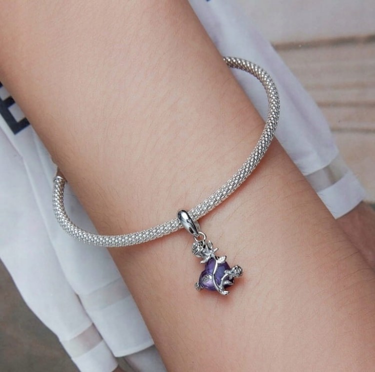Charms do Pandora  fioletowe serce i róża SREBRO próba s925