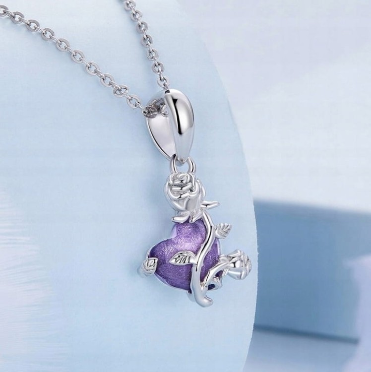 Charms do Pandora  fioletowe serce i róża SREBRO próba s925