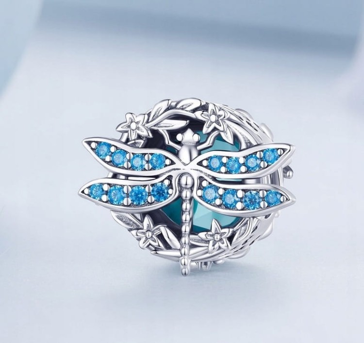 Charms do Pandora  Ważka turkusowy kryształ charms SREBRO s925