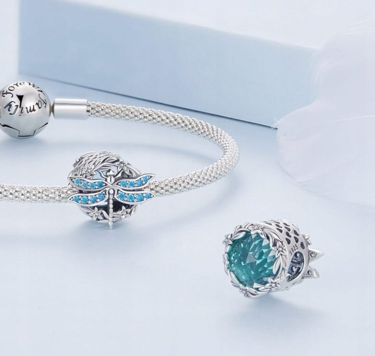 Charms do Pandora  Ważka turkusowy kryształ charms SREBRO s925
