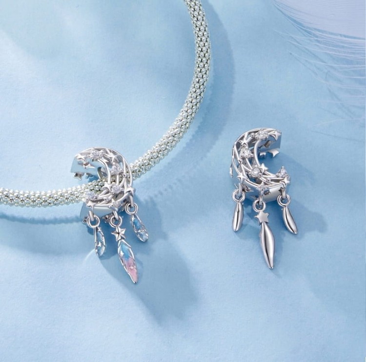 Charms do Pandora Łapacz Snów Księżyc Piórko SREBRO próba s925