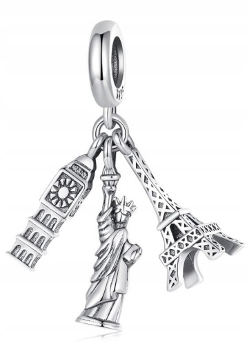 Charms do Pandorai Wieża Eiffla Big Ben Statua Wolności SREBRO próba s925