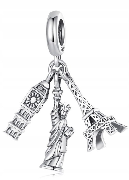 Charms do Pandorai Wieża Eiffla Big Ben Statua Wolności SREBRO próba s925