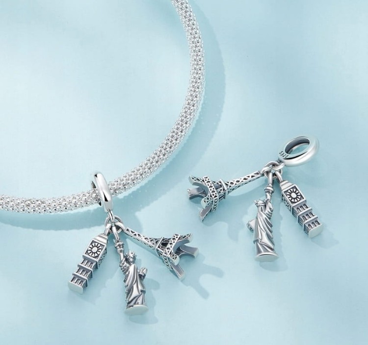 Charms do Pandorai Wieża Eiffla Big Ben Statua Wolności SREBRO próba s925
