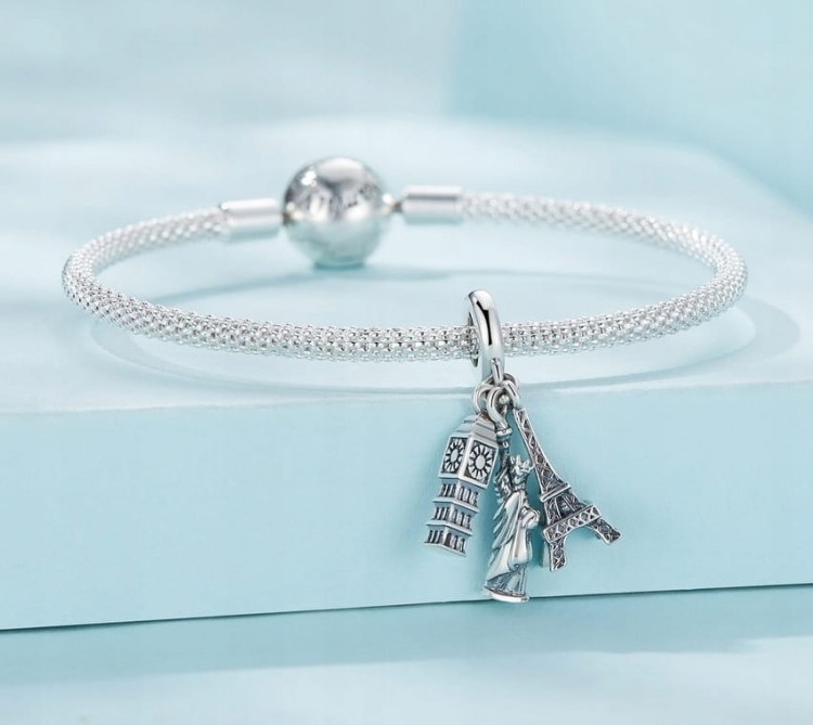 Charms do Pandorai Wieża Eiffla Big Ben Statua Wolności SREBRO próba s925