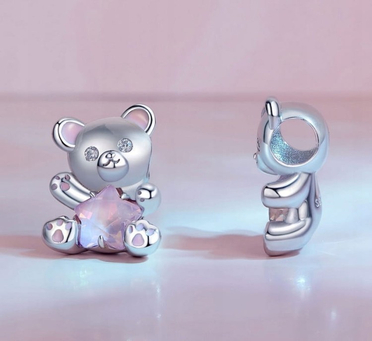Charms do Pandora różowy MIŚ misiek charms SREBRO próba s925