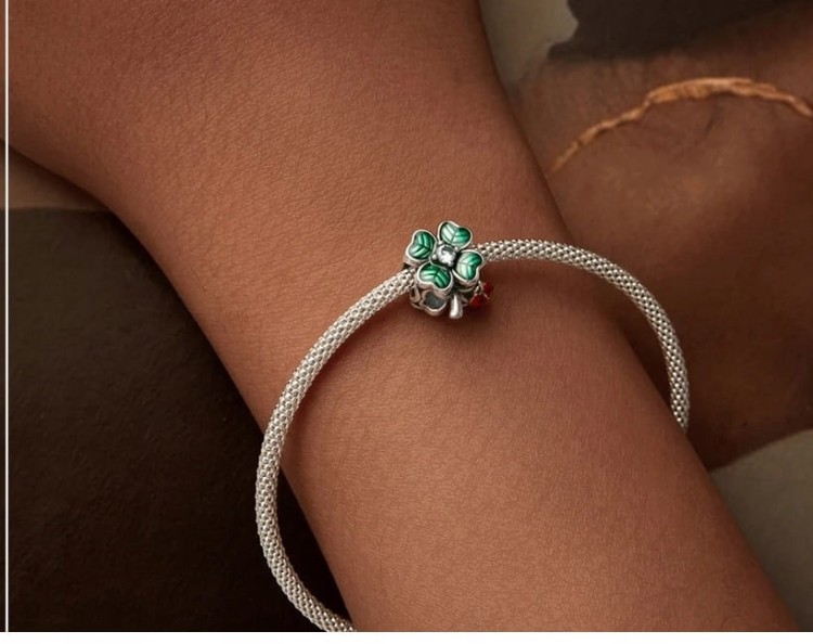 Charms do Pandora  Zielona Koniczynka Biedronka na Szczęście SREBRO próba  s925