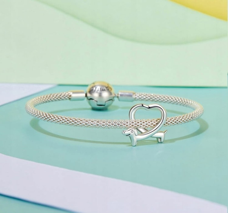 Charms do Pandora Jamnik pies pupil serce SREBRO próba s925
