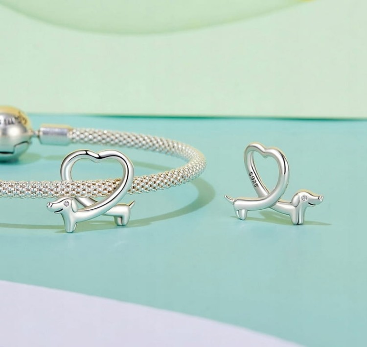 Charms do Pandora Jamnik pies pupil serce SREBRO próba s925