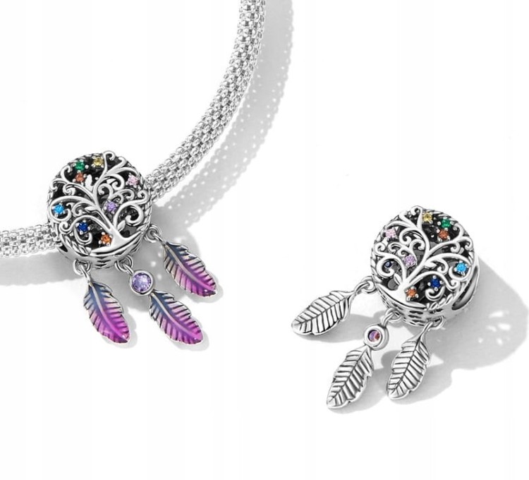 Charms do Pandora  kolorowy łapacz snów drzewo SREBRO próba s925