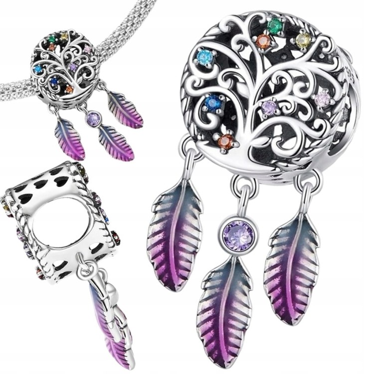Charms do Pandora  kolorowy łapacz snów drzewo SREBRO próba s925