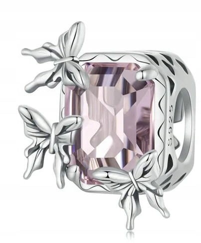 Charms do Pandora Różowy klejnot i motyle SREBRO próba s925