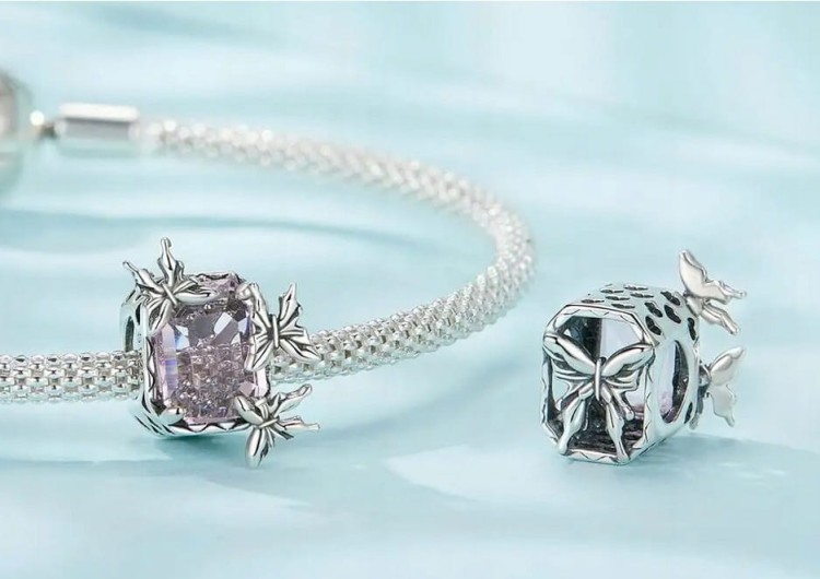 Charms do Pandora Różowy klejnot i motyle SREBRO próba s925