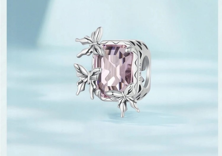 Charms do Pandora Różowy klejnot i motyle SREBRO próba s925