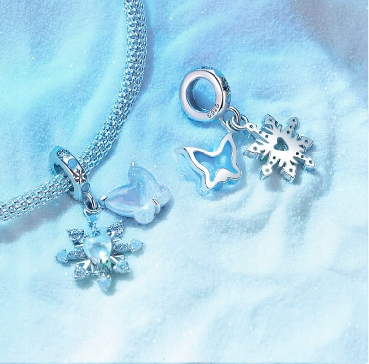 Charms do Pandora Błyszczący Płatek Śniegu i Motyl  SREBRO próba s925