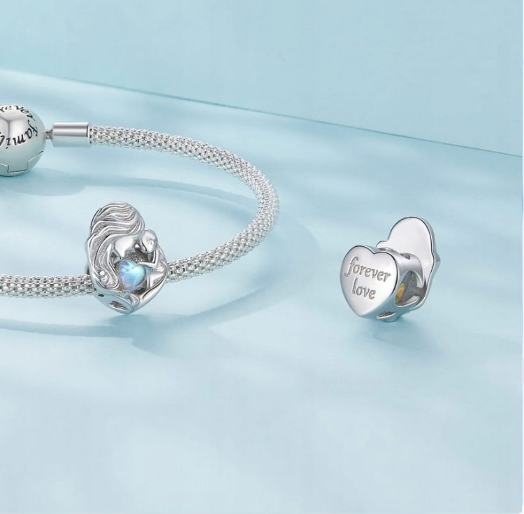 Charms do Pandora Serce Mama i  Dziecko narodziny dziecka SREBRO próba s925