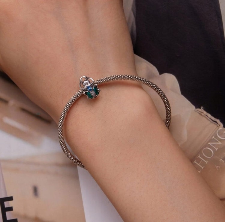 Charms do Pandora Zielony Skarabeusz Żuk SREBRO próba s925