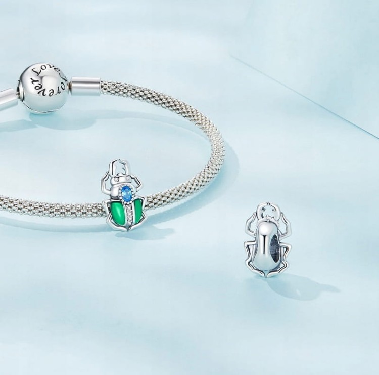 Charms do Pandora Zielony Skarabeusz Żuk SREBRO próba s925