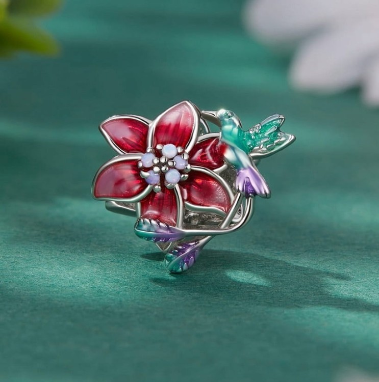 Charms do Pandora Kwiat Magnolii i Koliber SREBRO próba s925
