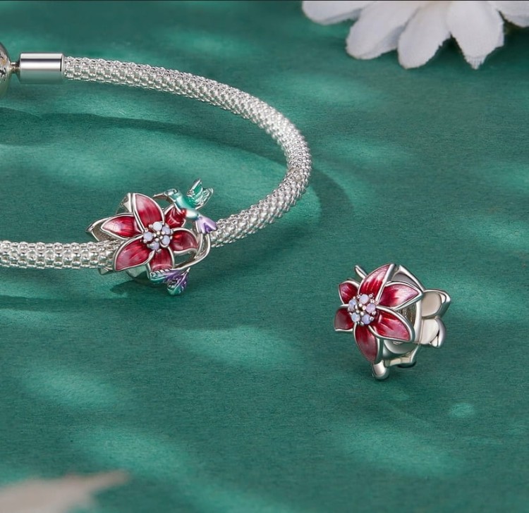 Charms do Pandora Kwiat Magnolii i Koliber SREBRO próba s925