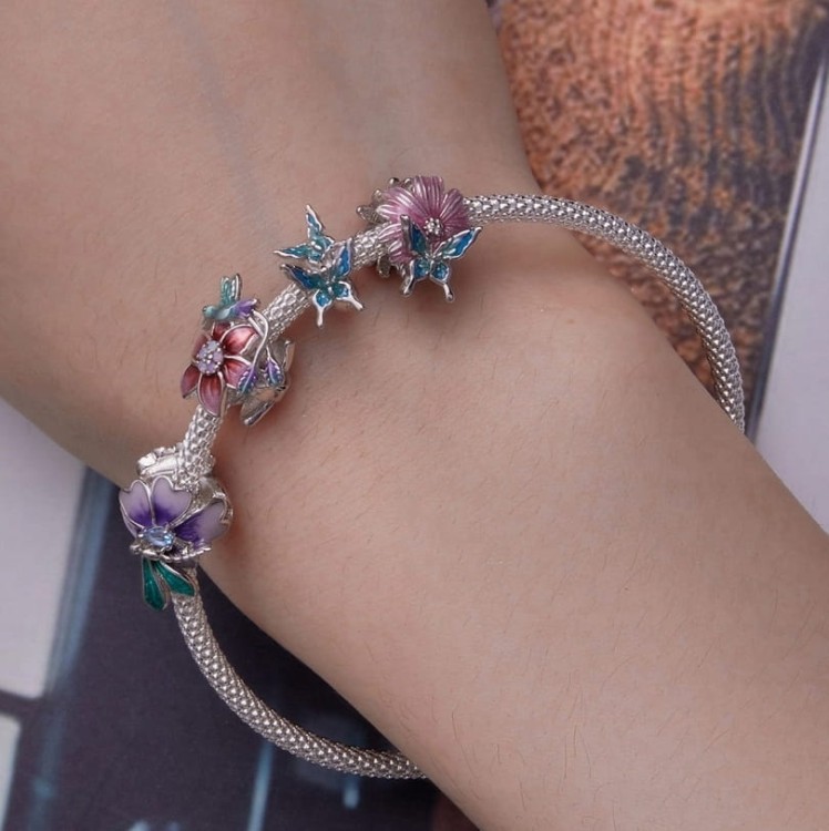 Charms do Pandora Kwiat Magnolii i Koliber SREBRO próba s925