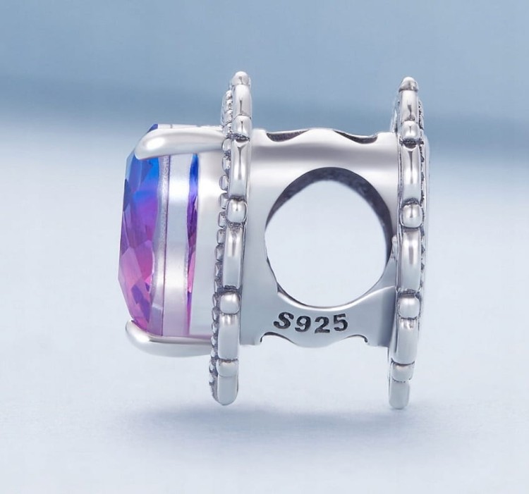 Charms do Pandora  zawieszka ażurowe fioletowe serce SREBRO  próba s925