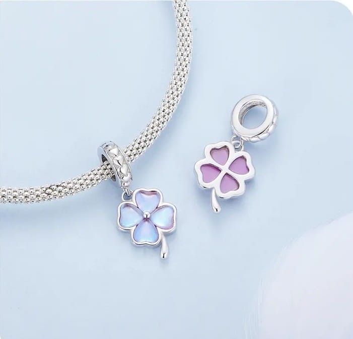 Charms do Pandora opalizująca koniczynka na szczęście SREBRO próba s925