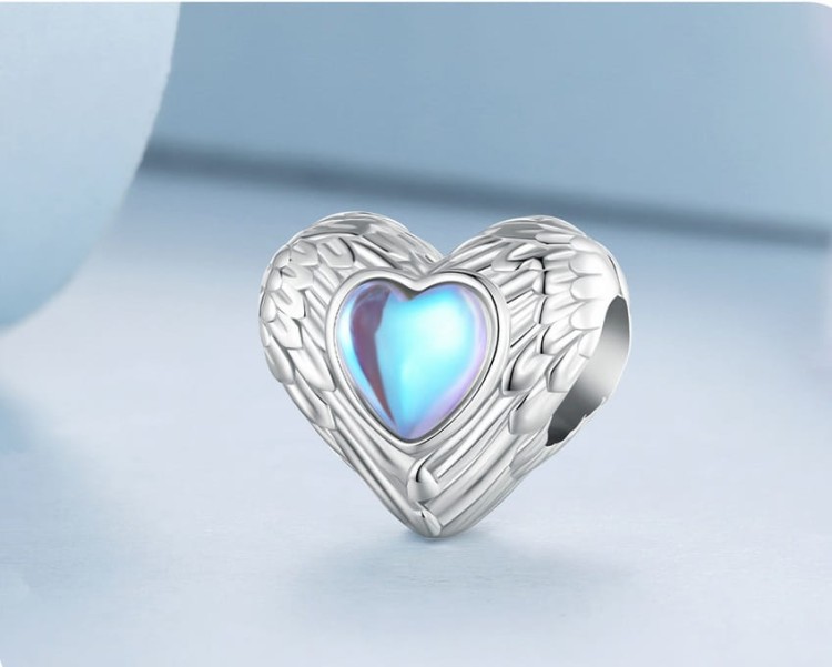 Charms do Pandora serce ze skrzydłami anioła srebrny SREBRO próba  s925