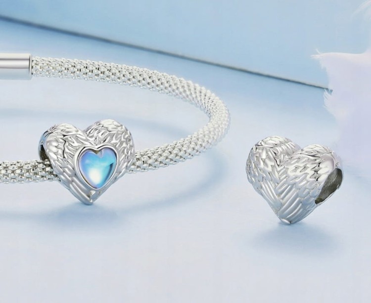 Charms do Pandora serce ze skrzydłami anioła srebrny SREBRO próba  s925