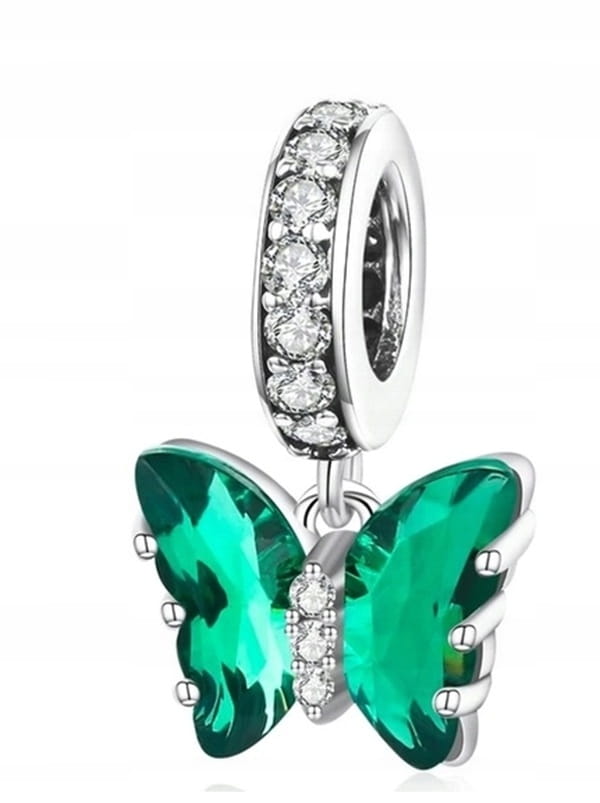 Charms do Pandora zawieszka zielony motyl SREBRO s925