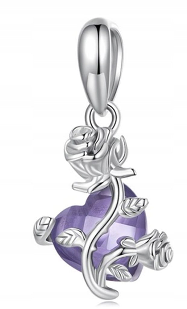 Charms do Pandora  fioletowe serce i róża SREBRO próba s925